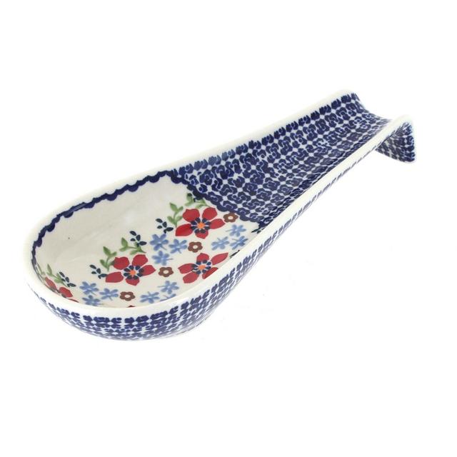 Blue Rose Polish Pottery Red Poppy Medium Spoon Rest