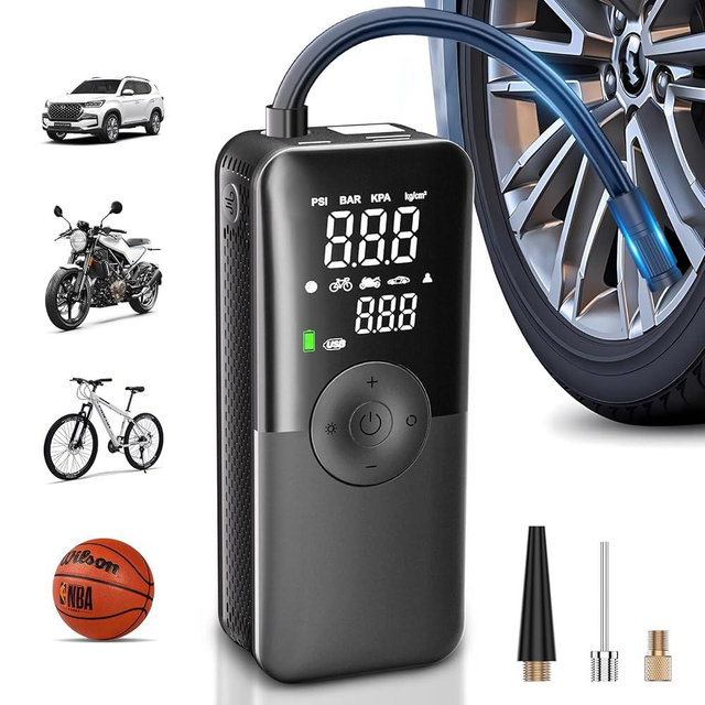 CARSUN Cordless Tire Inflator Portable Air Compressor,Car Tire Pump with Digital Dual Screen,150PSI Portable Air Pump for Car Tires with Deflation&Pressure Gauge,Suitable for Car,Motorcycles,Bicycles