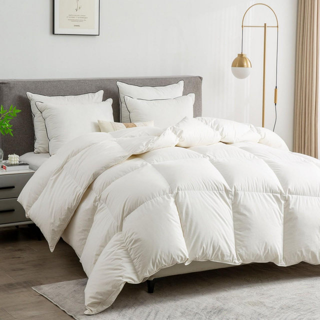 Dream Boat Premium All-Season High Fill-Power RDS Feather Down Comforter Organic Cotton Shell With Anti-Clump Baffle Box Duvet Insert 90X90