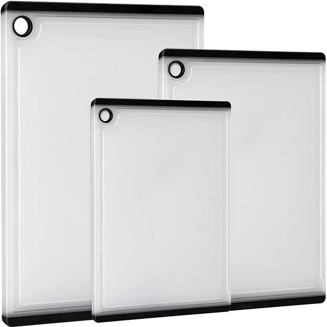 Kikcoin Plastic Cutting Boards, 3 Pieces Large Chopping Boards for Kitchen Cutting Board Set with Juice Groove and Silicon Handle