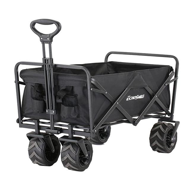 EchoSmile Heavy Duty 220 Lbs Capacity Collapsible Wagon, Outdoor Folding Camping Wagons, Grocery Portable Utility Cart, Adjustable Rolling Carts, All Terrain Sports Wagon with Big Wheels, Beach Wagon