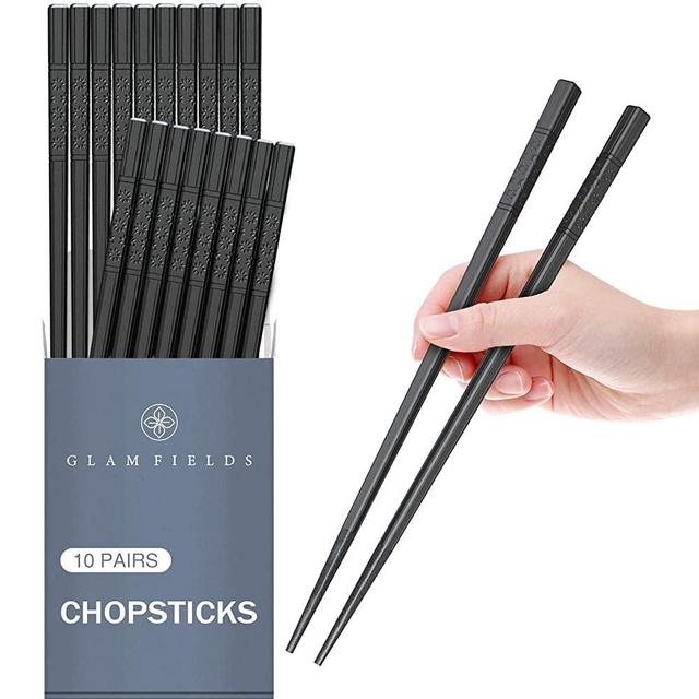 10 Pairs Fiberglass Alloy Chopsticks, GLAMFIELDS Reusable Japanese Chinese Korean Chop sticks Dishwasher Safe, Non-slip, 9 1/2 inch