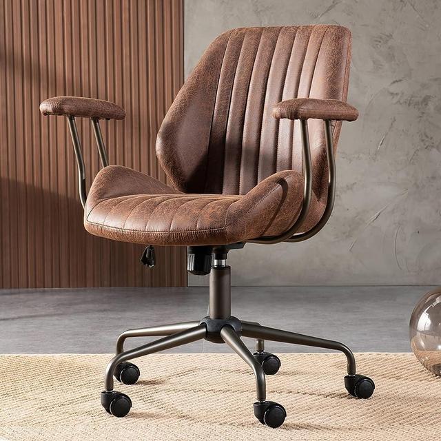 ovios Home Office Desk Chair Computer Chair Office Chair with Mid Back Support Armrest Executive Rolling Swivel Height Adjustable Task Chair for Office,Living Room,Studying (Dark Coffee)