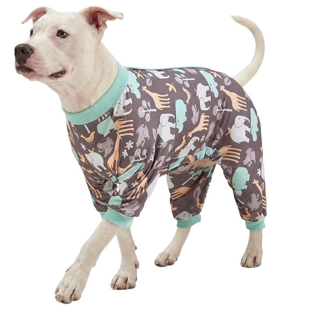 LovinPet Pitbull Pajamas, Hippos Zoo Cozy Dog Pajamas, Slim fit, Lightweight Pullover Clothes/Full Coverage Dog pjs/Back Snap Button is only Decoration/Large