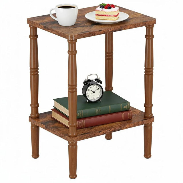 LUCKNOCK Small Side Table for Small Spaces, Vintage End Table, Narrow Couch Side Table with Storage, Skinny Nightstand Bedside Table for Bedroom, Living Room, Farmhouse, No-Tool Assembly, Rustic Brown