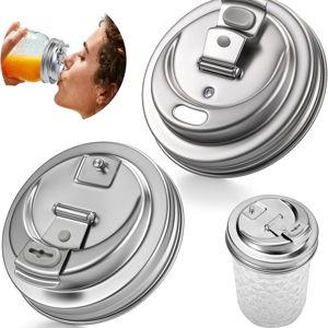Palksky Mason Jar Drinking Lids,Stainless Steel Wide Mouth Mason Jar Sip Lid accessories,Anticracking Leak Proof Seal Flip Cap Cover Airtight Accessories for Drink,2Pack