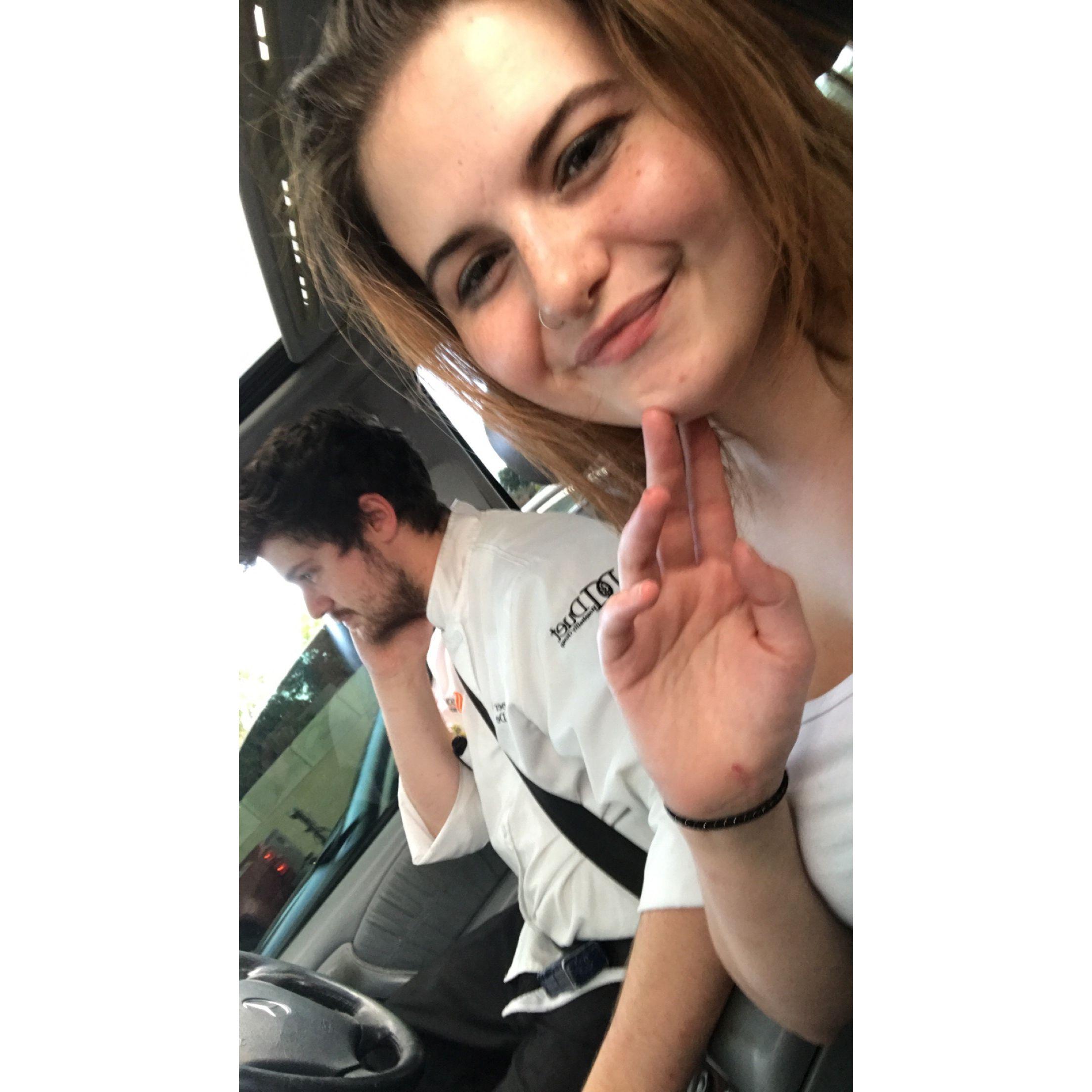 The early days of our relationship. A selfie Katelynn took while Cooper drove us home after work one day.