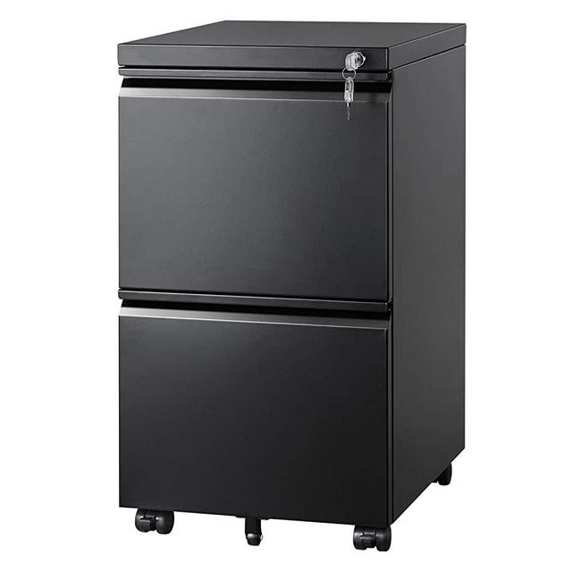 DEVAISE 2-Drawer Mobile File Cabinet with Lock, Vertical Filing Cabinet, Black