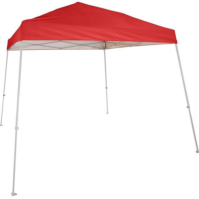 Amazon Basics Outdoor One-push Pop Up Canopy, 9ft x 9ft Top Slant Leg with Wheeled Carry, Red