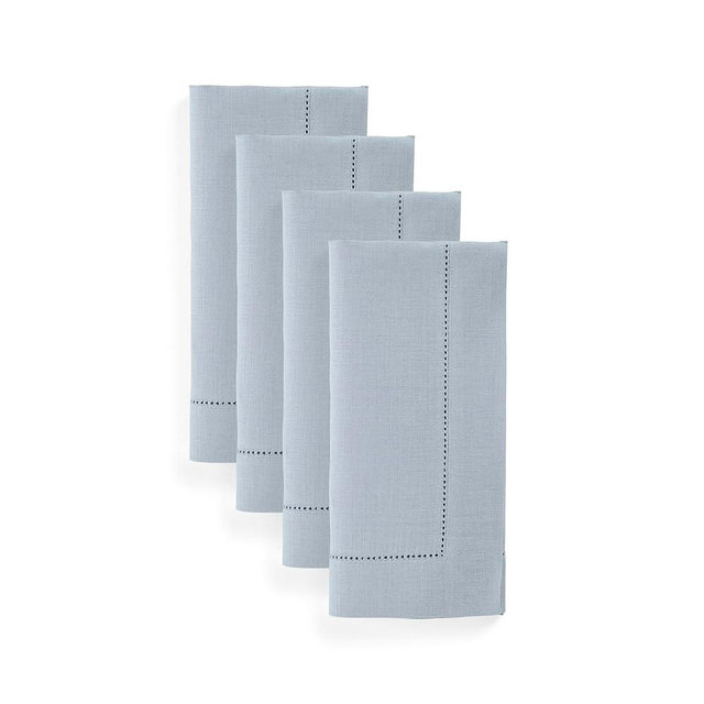 Solino Home Dusty Blue Linen Napkins Set of 4-100% Pure Linen Hemstitch Dinner Napkins 20 x 20 Inch for Winter, Spring, Easter, Mothers Day - Classic Hemstitch