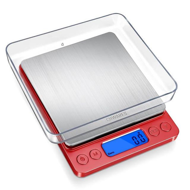 CHWARES Food Scale, Rechargeable Kitchen Scale with Trays 3000g/0.1g, Mini Scale with Tare Function Digital Scale Grams and Ounces for Weight Loss, Dieting, Baking, Cooking, Meal Prep, Coffee, Red