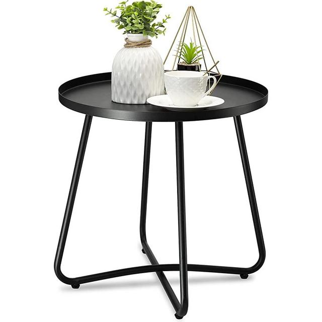 danpinera Outdoor Side Tables, Weather Resistant Steel Patio Side Table, Small Round Outdoor End Table Metal Side Table for Patio Yard Balcony Garden Bedside Black