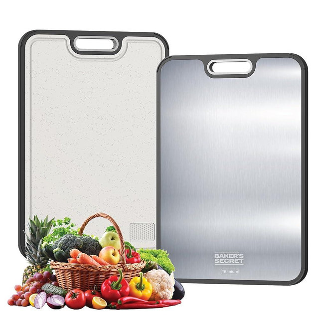 Baker's Secret Titanium Cutting Boards for Kitchen, Cutting Board Double Sided Food Grade, Pure Titanium and Wheat Straw PP, Dishwasher Safe Easy to Clean Large Size 16”×11” Dark Grey