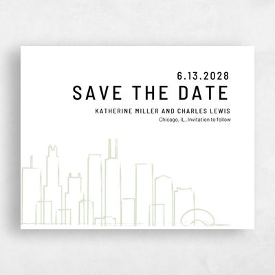 Mint, Green Wedding Save the Date - Chicago Skyline
