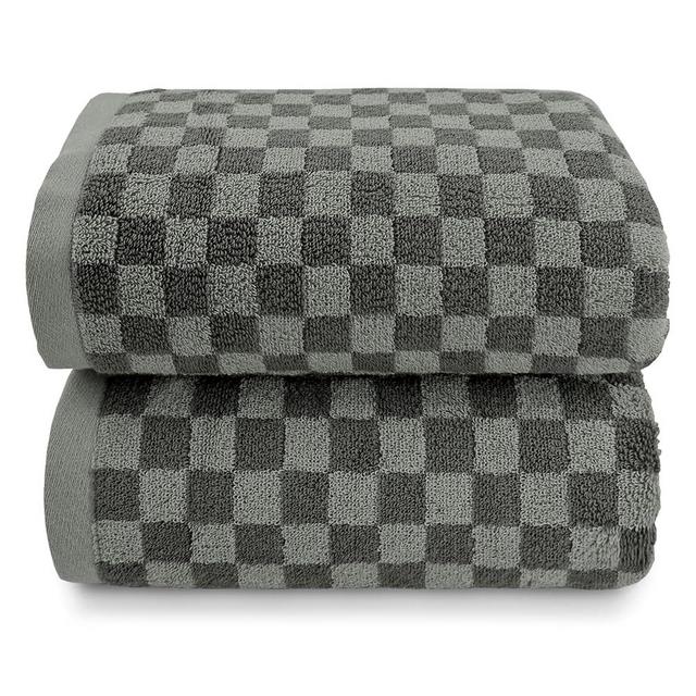 Jacquotha Cotton Bath Towels Set of 2 (Grey Checkered), Quick Dry Shower Towels Large Size 54” x 28”, Luxury Towel for Bathroom Elegance, Medium Thickness Comfort