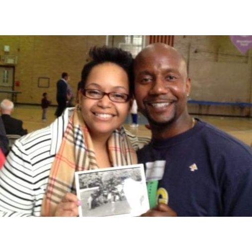 A picture of us holding a photo of us together in high school - BTHS 20th Anniversary Homecoming