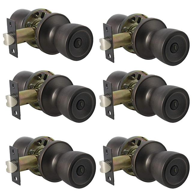 Probrico 6 Pack Tulip Privacy Door Knobs,Oil Rubbed Bronze Finish, Fit for Bedroom & Bathroom Doors,Interior Door Handles Locked, Tulip Style Knob for Right or Left Handed Doors,Keyless
