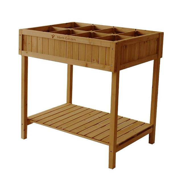 VegTrug 8 Pocket Herb Garden, Wooden Herb Planter with Herb Snips, Natural