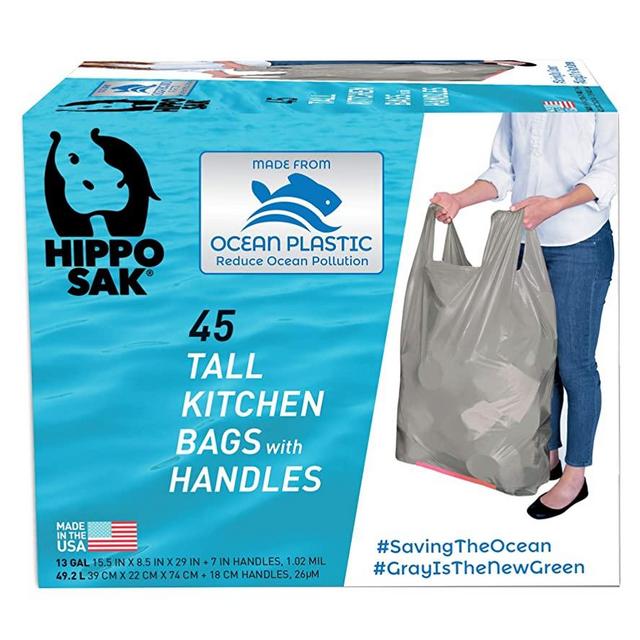 Hippo Sak Tall Kitchen Bags Made with Recycled Ocean Plastic, 45 Count
