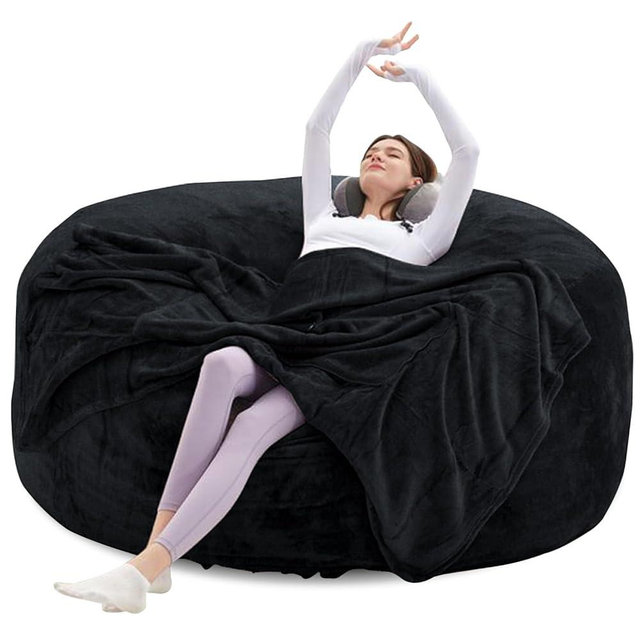 big bean bag chairs for adults，6FT，bean bag chair with filler included，memory foam chair，Removable and washable flannel cover, living room furniture, suitable for bedroom and dormitory.(Black, 6 Foot)