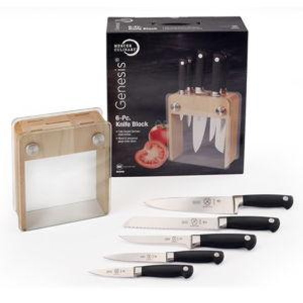 Mercer Culinary M20050 Genesis 6-Piece Wood / Glass Knife Block Set