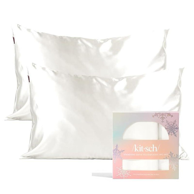 Kitsch Holiday Satin Pillowcase with Zipper for Hair and Skin - Softer Than Silk Pillow Cases, Cooling Pillow Covers, Machine Washable, Wrinkle-Free - Queen/Standard (19x26) - Ivory, 2pcs