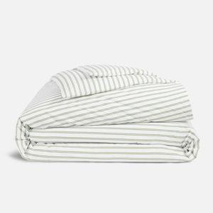 Classic Percale Duvet Cover - Tandem Stripe in Moss Color (Full/Queen)