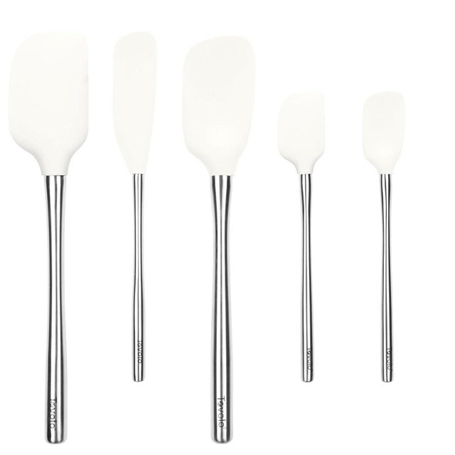 Tovolo 5-Piece Spatula Stainless Steel & Silicone Utensil Set (White): Spatula, Spoonula, Jar Scraper, Mini Spatula, and Mini Spoonula