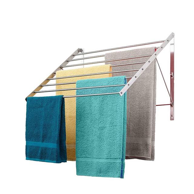 Smartsome | Wall Mounted | Clothes Drying Rack| 22" Wide |15 Linear Feet Capacity | 8 Smooth Round Stainless Steel Rods | 60 lb Capacity | Fully Assembled | Compact Sturdy Space-Saving Design