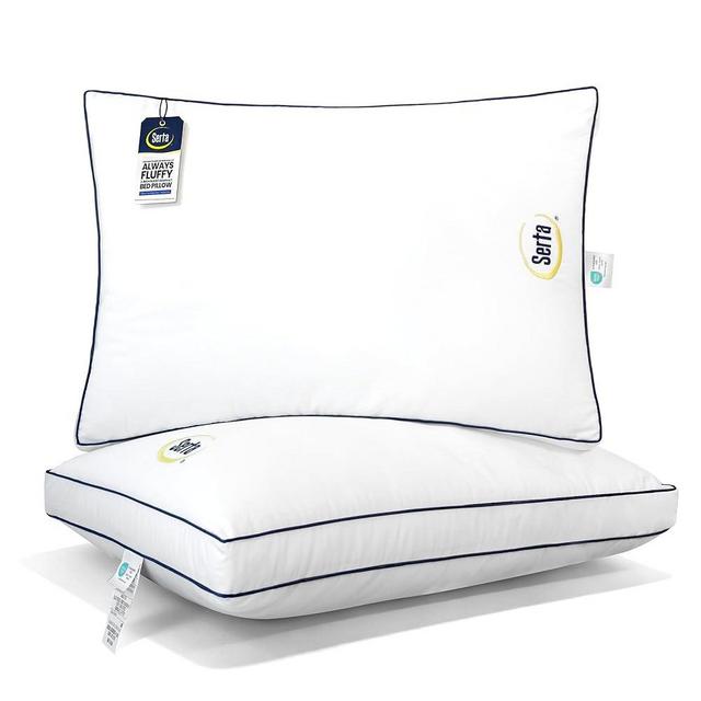 Serta Hotel Collection Bed Pillows Queen/Standard Size Set of 2, 400 Thread Count 100% Cotton Cover, Medium Firm, Support Gusseted Down Alternative Pillow for Back, Stomach or Side Sleepers, 18" x 26"