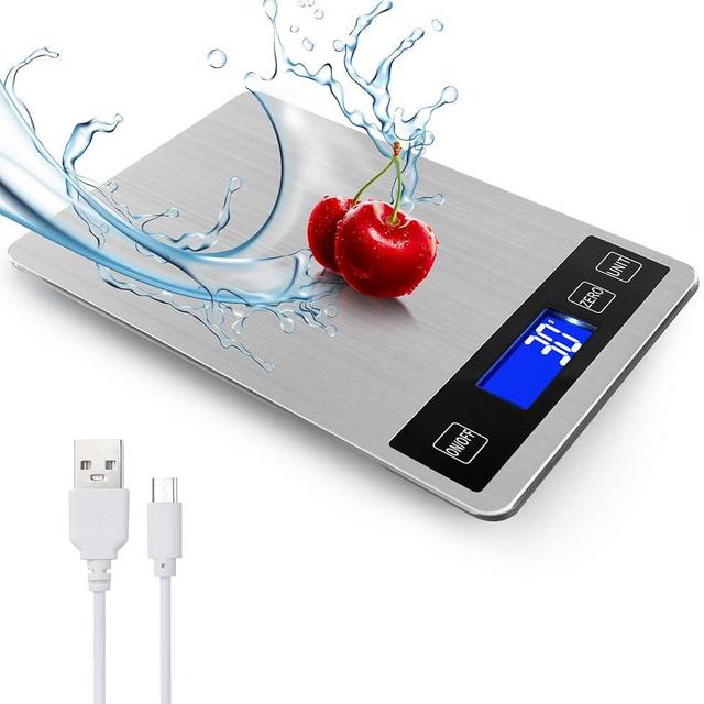 33lb Food Kitchen Digital Scale,1g/0.05oz Precise Graduation, USB Charging Kitchen Scale, Waterproof Stainless Steel with LCD Display, Ounces and Grams for Weight Loss, Cooking, Baking (Silvery)