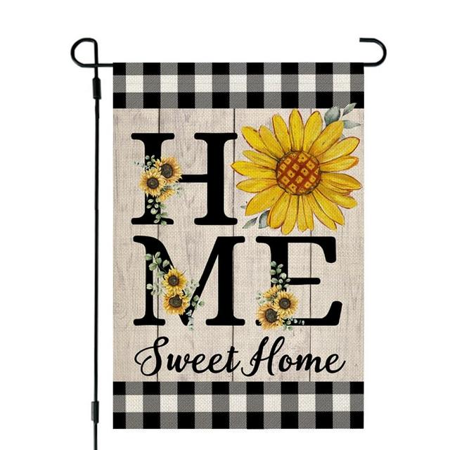 CROWNED BEAUTY Summer Sunflower Garden Flag 12x18 Inch Double Sided Small Burlap Home Sweet Home Holiday Plaid Flag for Outside Yard