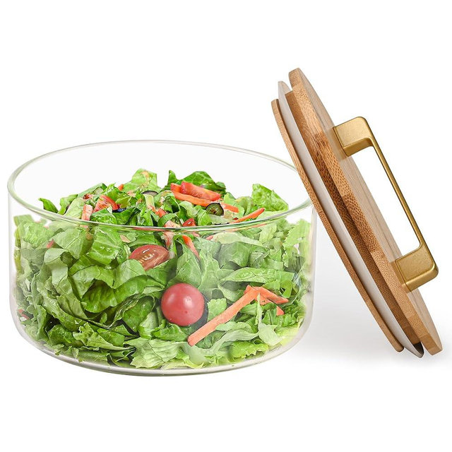 YUBAMIN Glass Salad Bowl with Lid, Glass Mixing Bowl with Lid for Salads, Serving Bowls with Lids, Glass Trifle Bowl for Small Family, Keep Food Fresh, Microwave & Dishwasher Safe, Kitchen Must-Have