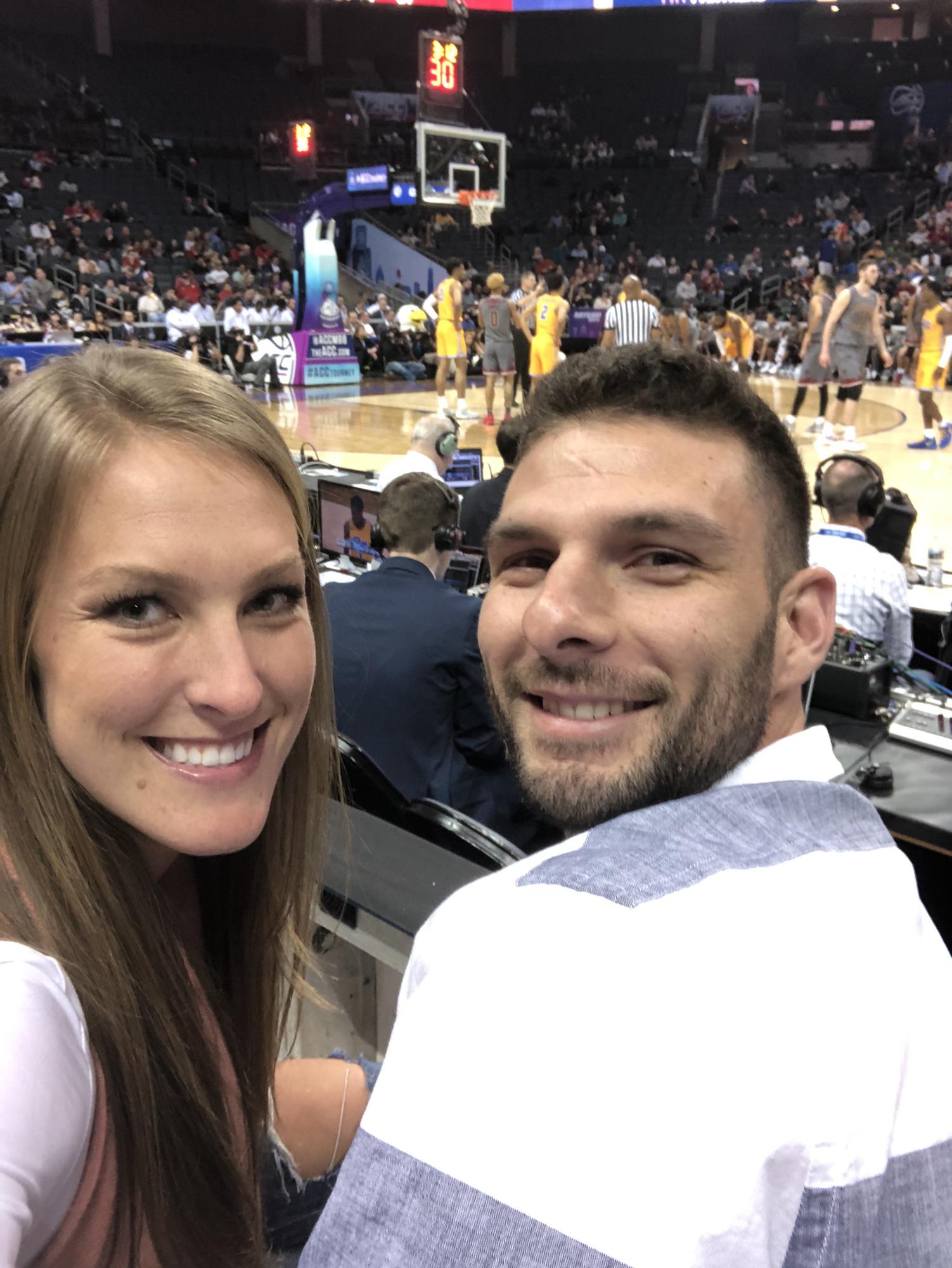 We both love sports, and managed to get court side seats one time!