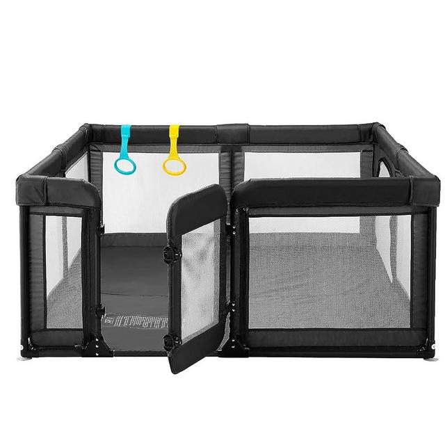 Baby Playpen, Large Play Pens for Babies and Toddlers, Baby Gate Playpen Play Center Yard with Door, Baby Fence Play Area, Kids Play Pen(Black)