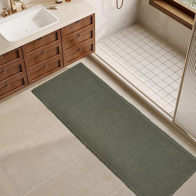 ZALL Waffle Bath Mat,Super Absorbent Non Slip Long Bathroom Rug,Dark Green 24X72inch,Machine Washable Ultra Soft Floor Mats