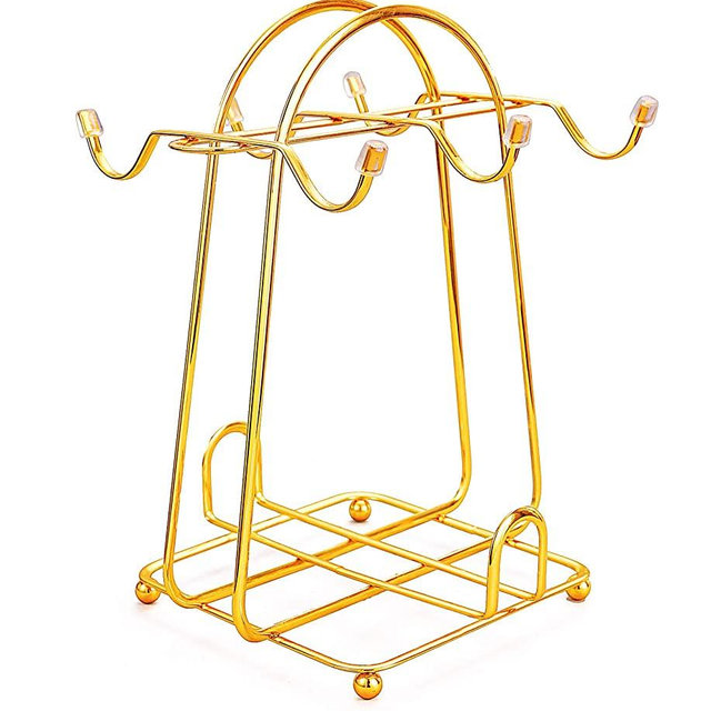 Stainless Steel Wire Rack Display Stand Service for Tea Cups,Bracket,Gold metal stand for coffee cups and saucers.