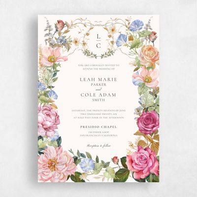 Beige Wedding Invitation - Trellis Portrait