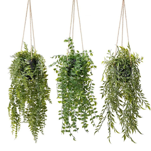 PENGYEE 3 Packs Fake Hanging Plants with Pots, 20" Fake Vines for Wall Decor, Fake Fern Plants Mandala Vine, Artificial Plants Indoor/Outdoor for Home Bathroom Bedroom Kitchen Office Room Decor