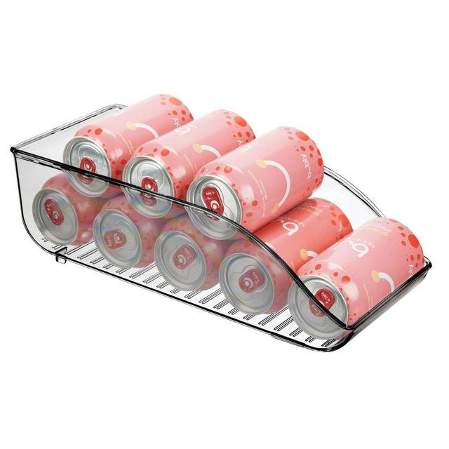 mDesign Large Plastic Pop/Soda Can Dispenser Storage Organizer Bin for Kitchen Pantry, Countertops, Cabinets, Refrigerator - BPA Free, Food Safe - 13.5" Long - Smoke Gray
