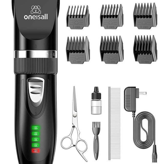 oneisall Quiet Cat Clippers for Matted & Long Hair, 2-Speed Cordless Pet Shaver Grooming Kit for Cats, Small Dogs & Animals (Black)