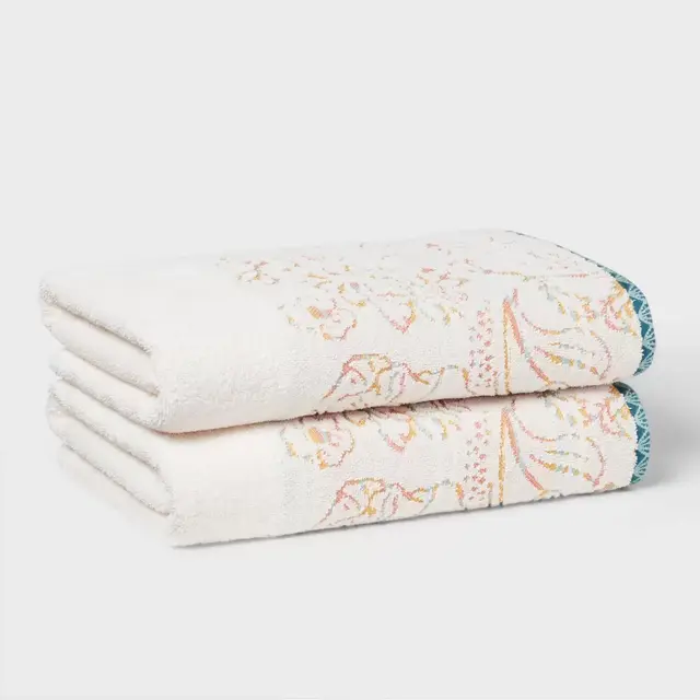 2pc Boho Border Floral Bath Towel Multi - Threshold™