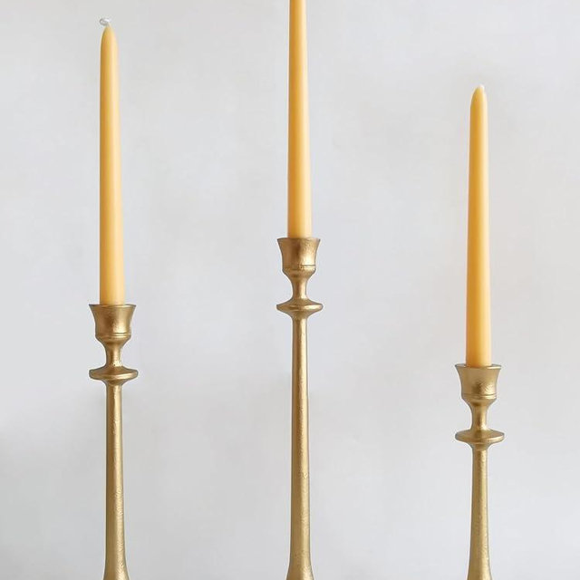 Iron Taper Candle Holder - Set of 3 Decorative Candle Stand - Candlestick Holder for Wedding, Dinning, Party - Antique Brass