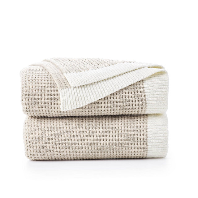 Amelie Home Reversible Chenille Knit Throw Blanket Soft, Lightweight & Cozy ,Beige