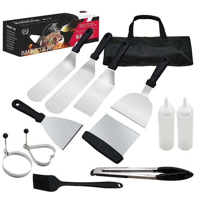 Blackstone Griddle Accessories,12-Piece Flat-Top Grill Spatula Set with Carrying Bag,Blackstone Accessories, Suitable for Indoor, Outdoor Barbecue,Teppanyaki and Camping Cooking,Black