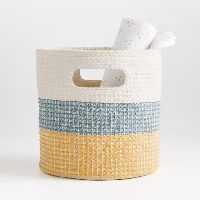 Zyra Grey/Yellow Striped Storage Bin