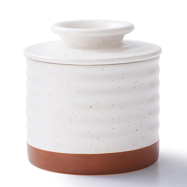 Y YHY Butter Crock for Counter with Water, French Butter Dish with Lid for Countertop, Butter Holder for Soft Spreadable Butter, Butter Keepers to Leave on Counter, Ideal Gift, Off-white
