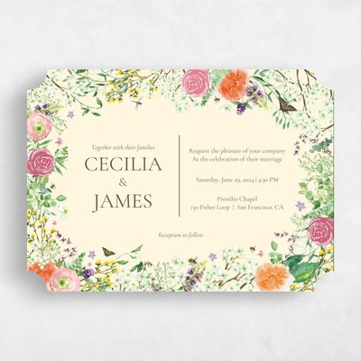 Beige Ticket Wedding Invitation - Rosalind Landscape