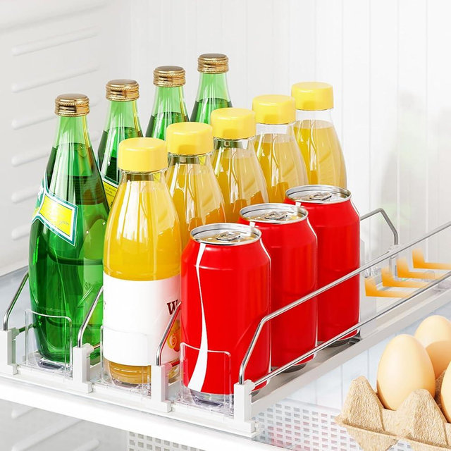 PUPILLEMON Drink Organizer for Fridge，Automatic Drink Dispenser for Fridge, 12-20oz Soda Can Dispenser for Refrigerator, Soda Can Organizer for Pantry Holds up to 15 Cans, 3 Row