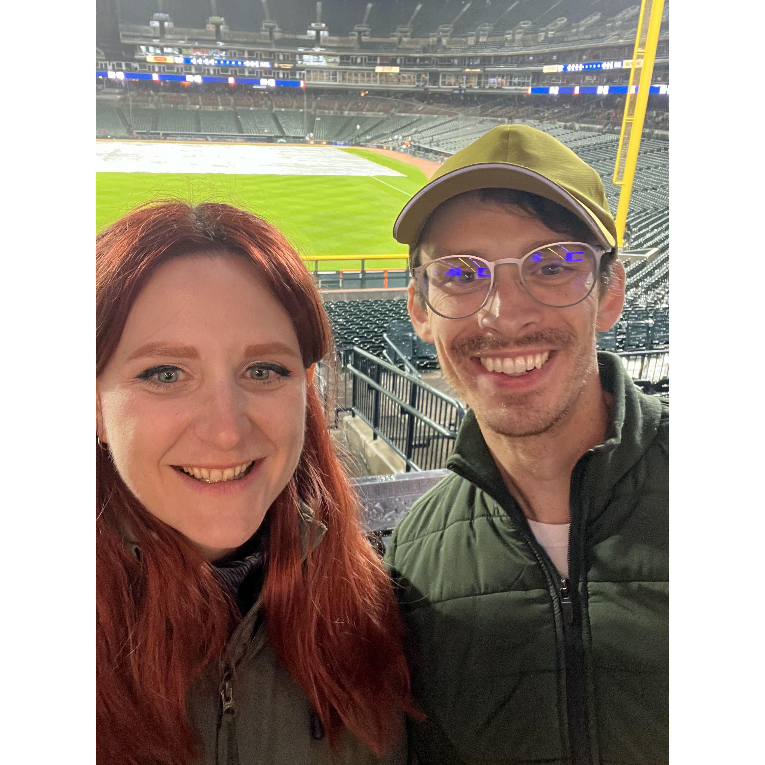 At our first Detroit Tigers game together...it got rained out.